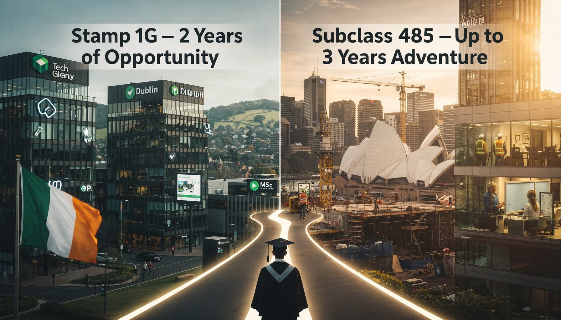 Should I apply to Ireland or Australia for post-study work opportunities after MSc