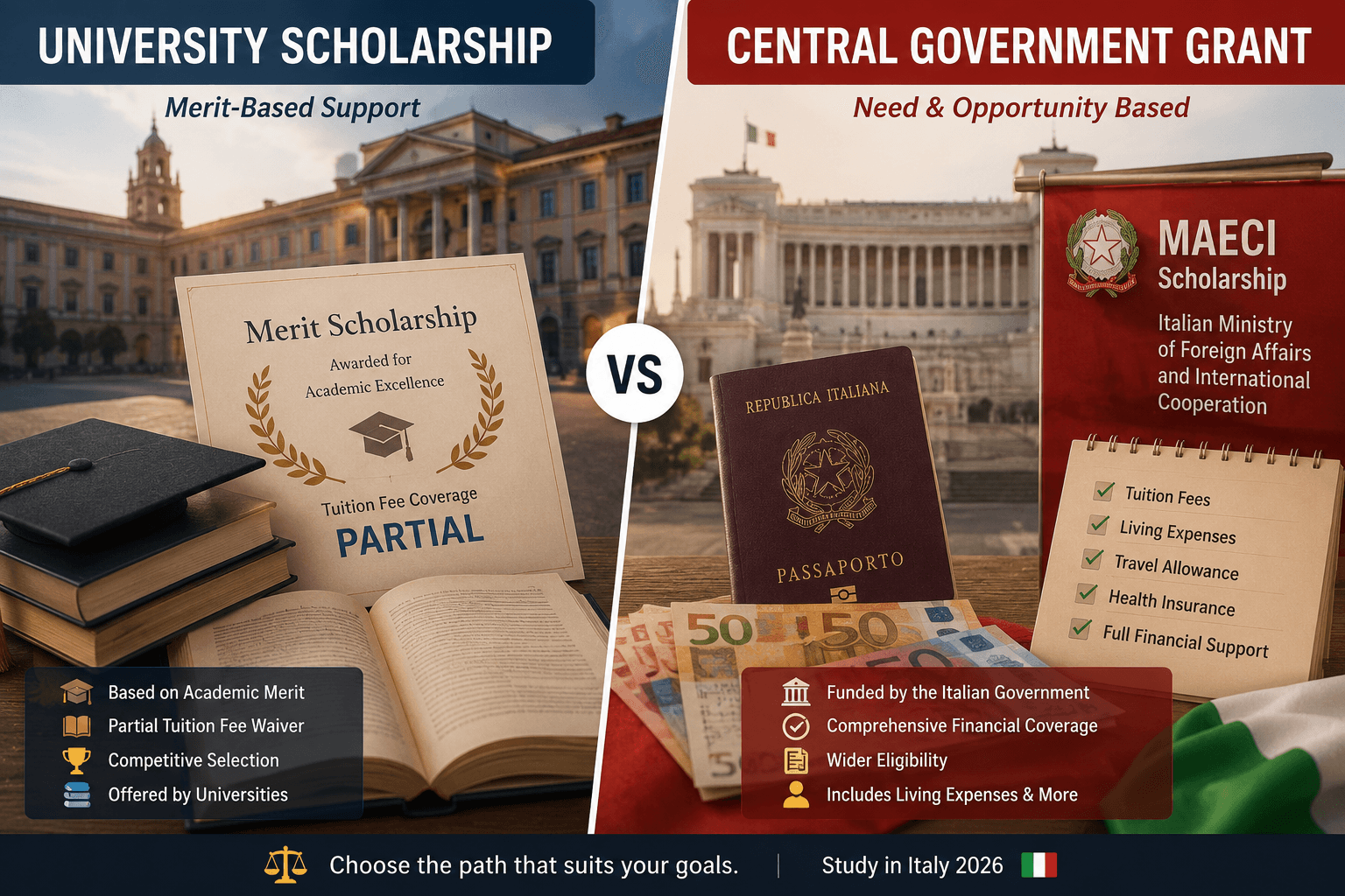 Should I Prioritize University Scholarships or Central Government Grants When Applying in Italy for 2026